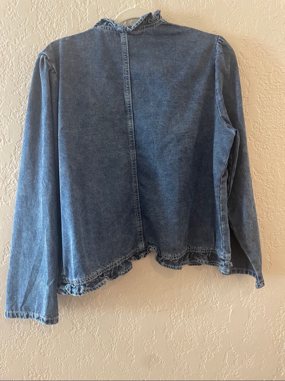 Denim Ruffle Open-Front Jacket - Blue - Picture 4 of 7